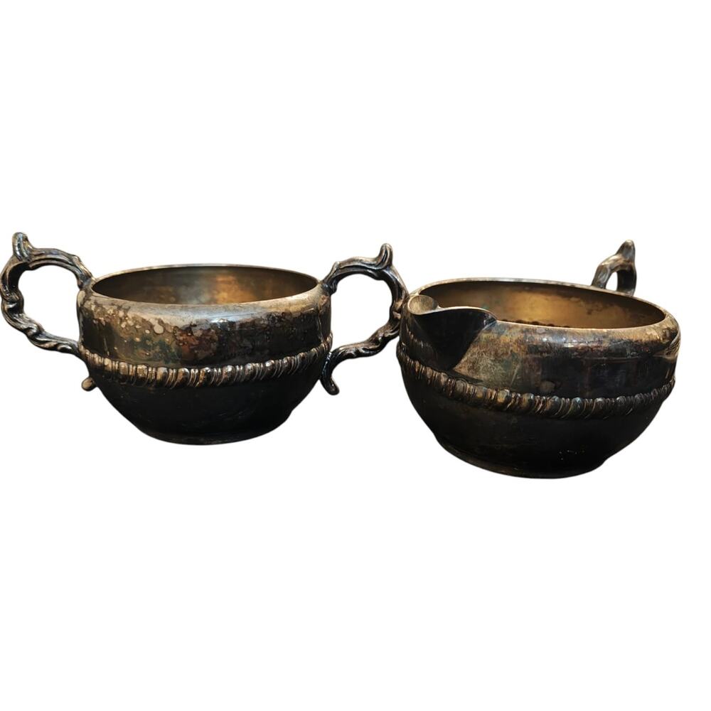 Vintage Sheridan Silver on Copper Creamer & Sugar Bowl Set